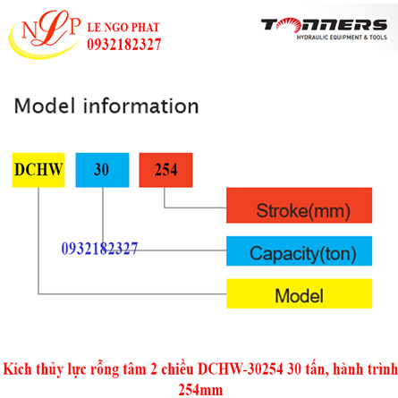 Kích thủy lực rỗng tâm 2 chiều DCHW-30254 30 tấn, hành trình 254mm