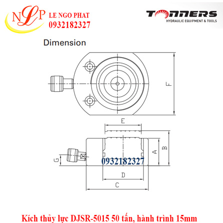 Kích thủy lực DJSR-5015 50 tấn, hành trình 15mm