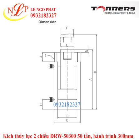 Kích thủy lực 2 chiều DRW-50300 50 tấn, hành trình 300mm
