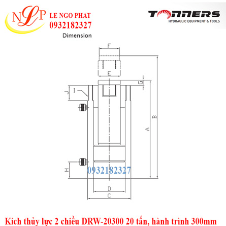 Kích thủy lực 2 chiều DRW-20300 20 tấn, hành trình 300mm