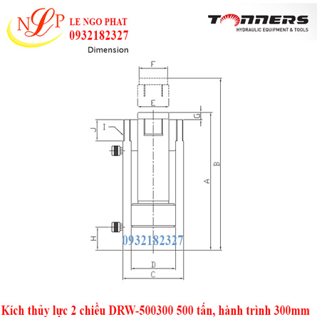 Kích thủy lực 2 chiều DRW-500300 500 tấn, hành trình 300mm